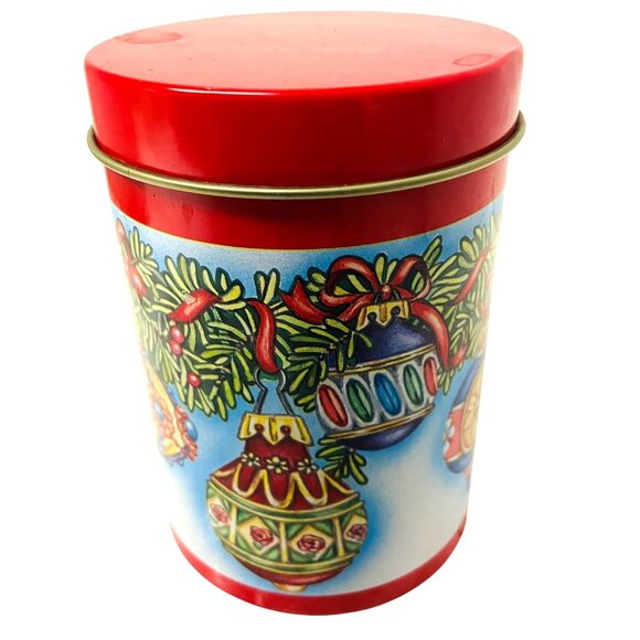 Vintage Holiday Ornament Empty Can Tin Canister 5" x 3 1/3" Festive - Picture 2 of 8